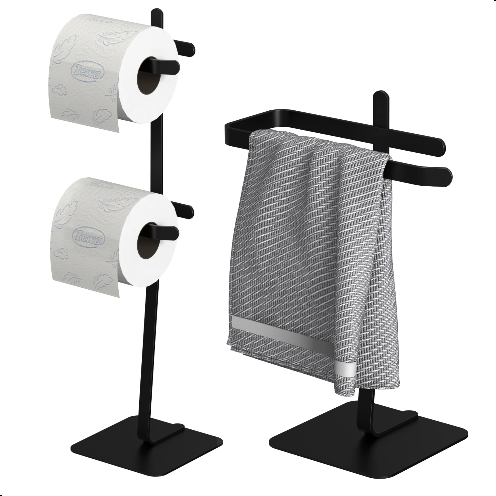 Porta Papel Higiênico De Chão E Porta Toalha Lavabo Oslo.d Preto