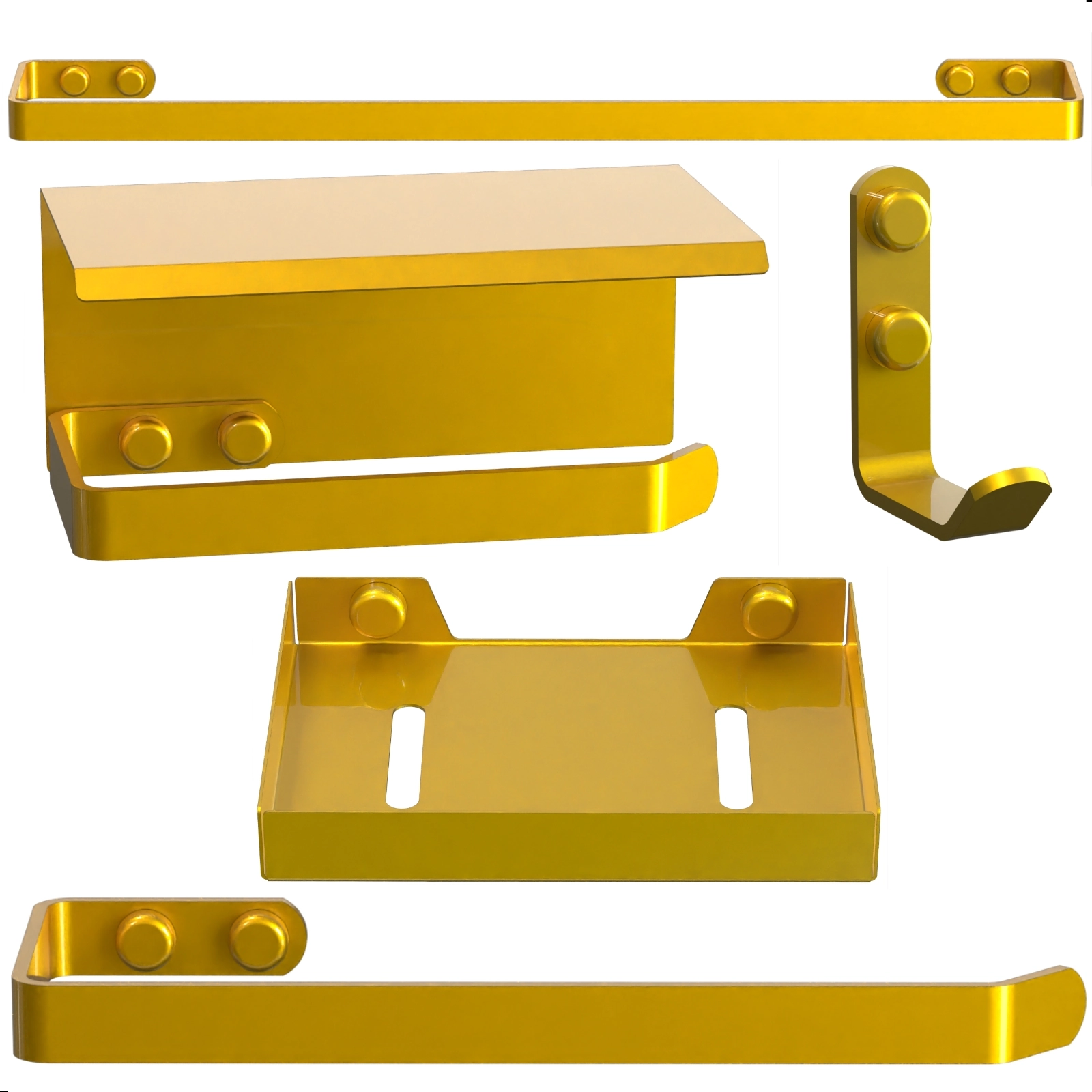 Kit Acessórios Para Banheiro Dourado 5 Peças Max
