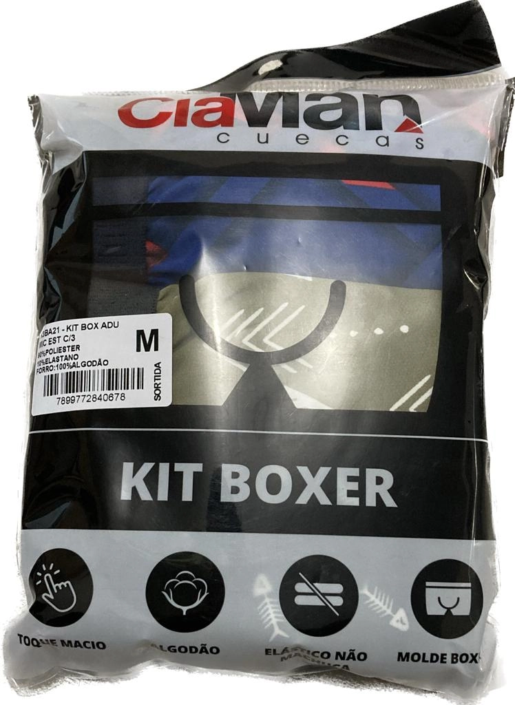 Kit Cueca Box Adulto Estampado 3un K3ba21 M Salber