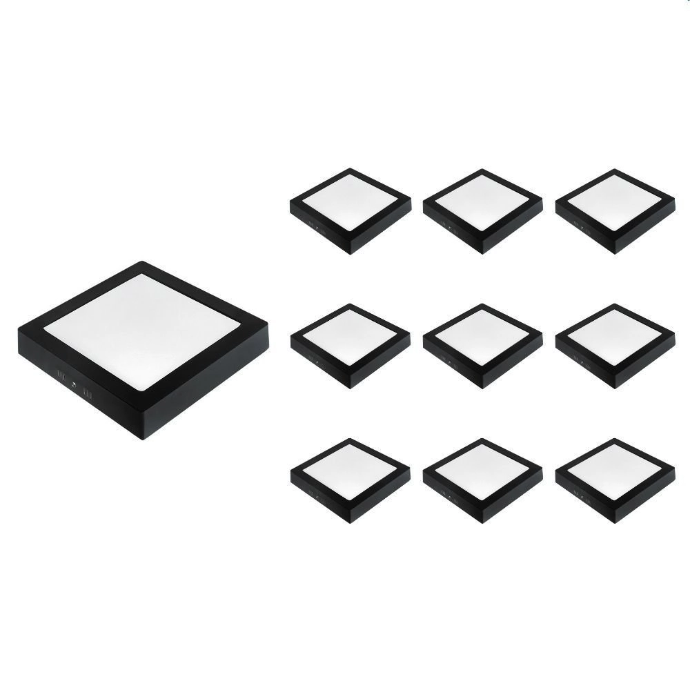 10 Painel De Led Taschibra Quadrado Lux De Sobrepor 24w Bivolt Preto 3000k Luz Amarela