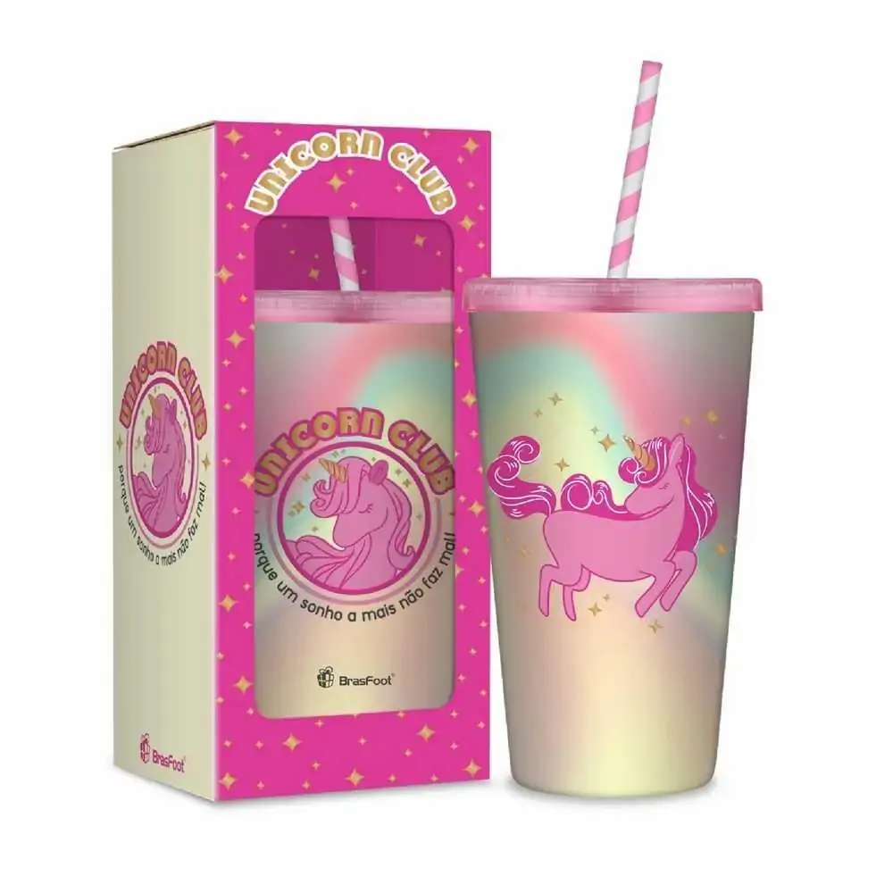 Copo Com Canudo Unicornio Club