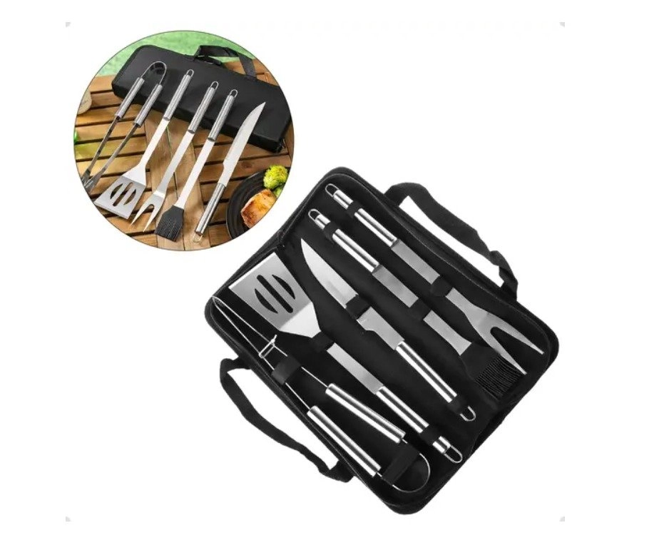 Kit Churrasco 5 Peças Em Aço Inox Com Estojo.