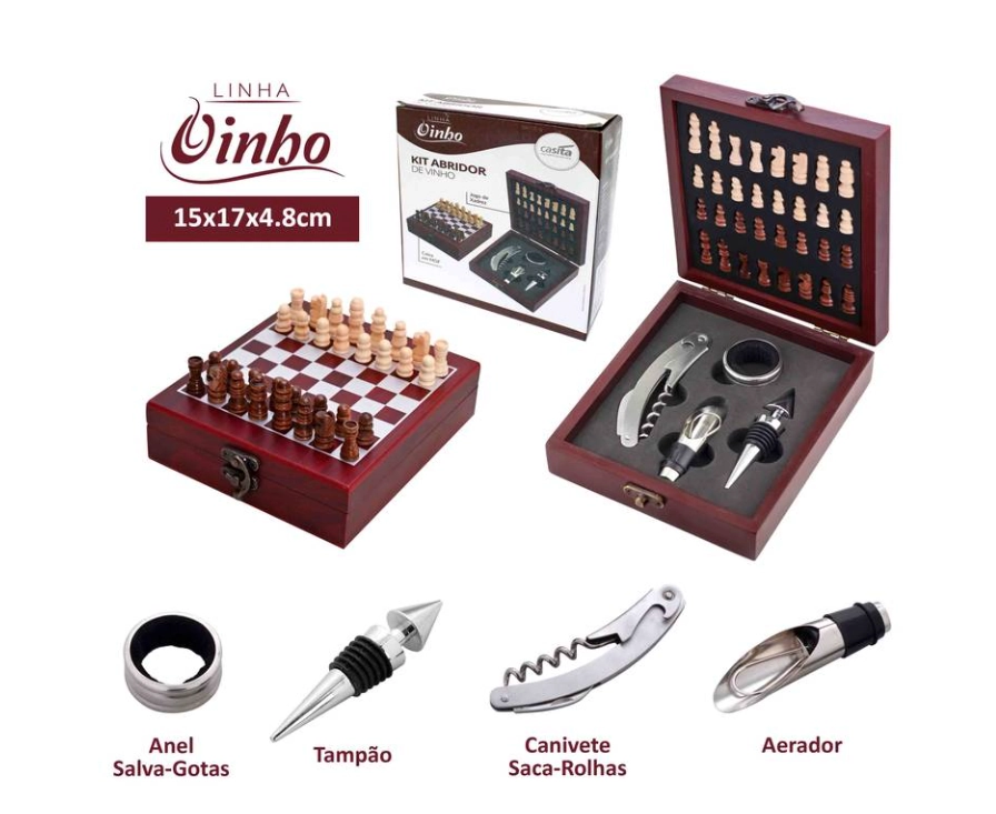 Kit Abridor De Vinho Com 4 Peas Em Inox