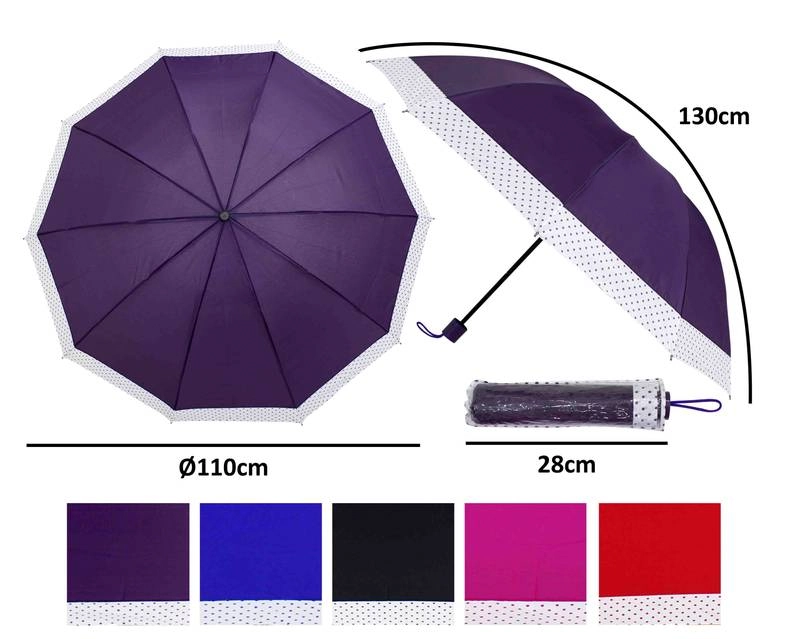 Sombrinha Manual Liso Borda Bolinhas 10 Varetas 110cm Ca50018 Imporiente