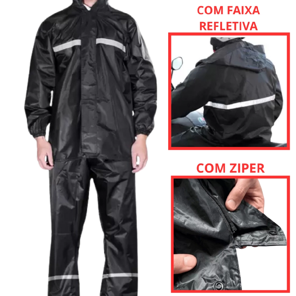 Kit Chuva Impermeavel Motoqueiro Preto Im46118 Imporiente