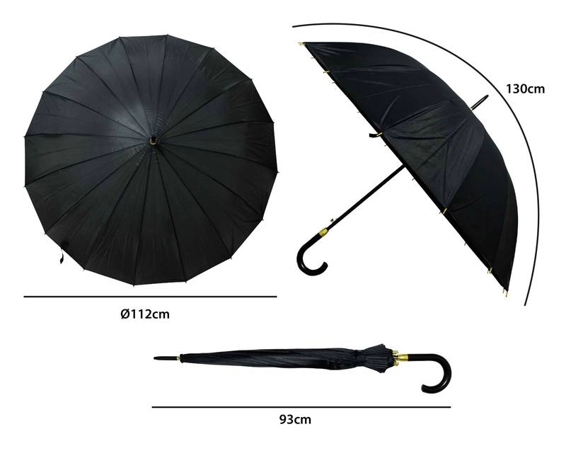 Guarda Chuva Manual Liso Preto 16 Varetas Ca50027 Imporiente