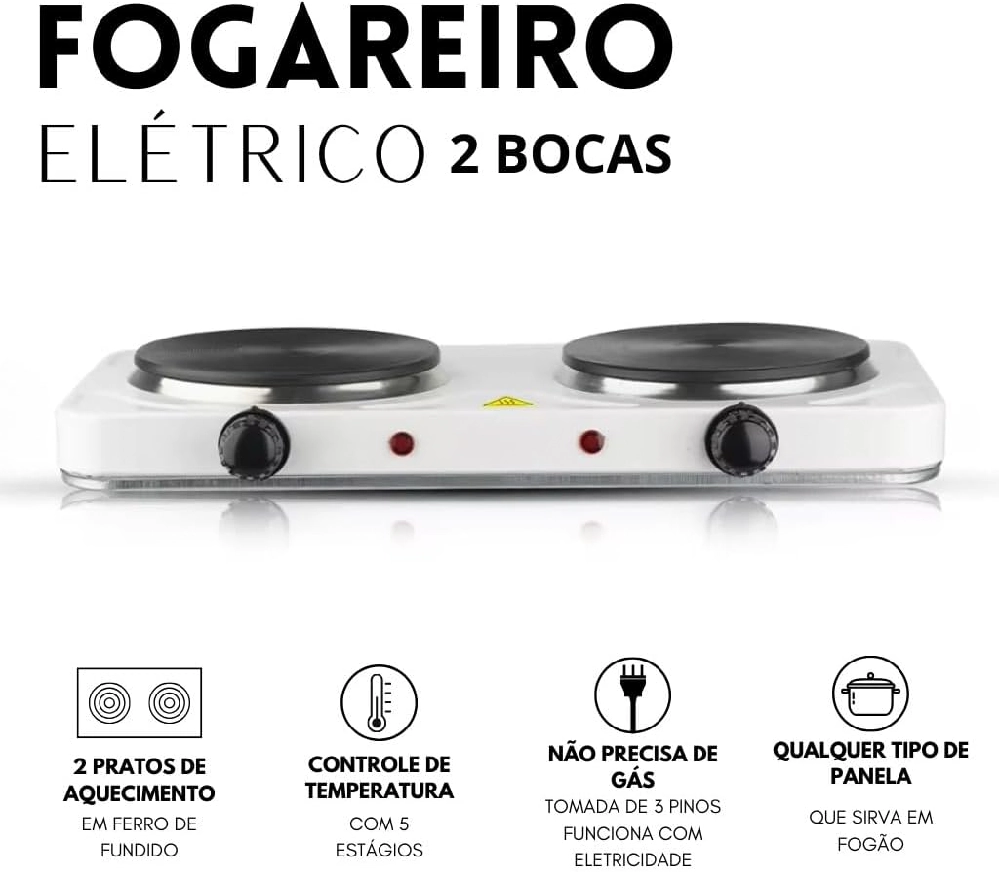 Fogao Eletrico Portatil 2 Bocas 2000w 127v Ca12409 Imporiente