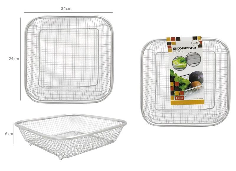 Escorredor Inox 24x24x6cm Ca12447 Imporiente