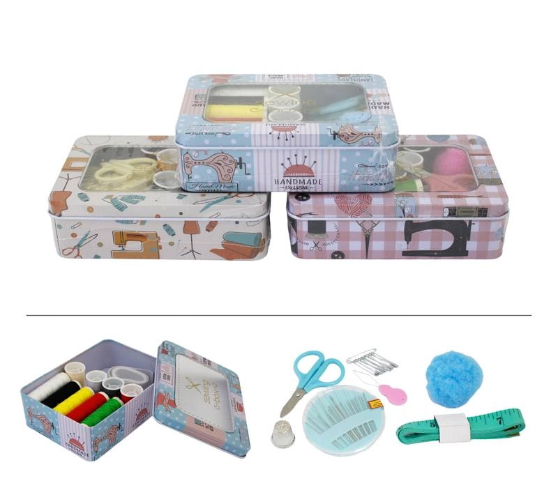 Kit De Costura, Contendo: 1 Caixa De Ferro, 14 Linhas De Costura, 1 Kit De Agulhas, 1 Tesoura, 1 Pas