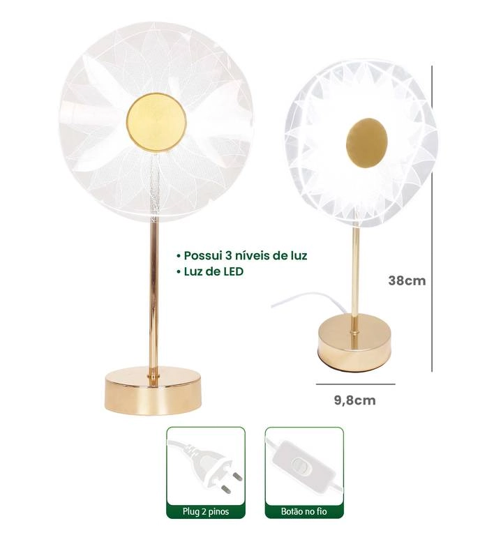 Abajur Led Bivolt 3w 38cm Al55060 Imporiente