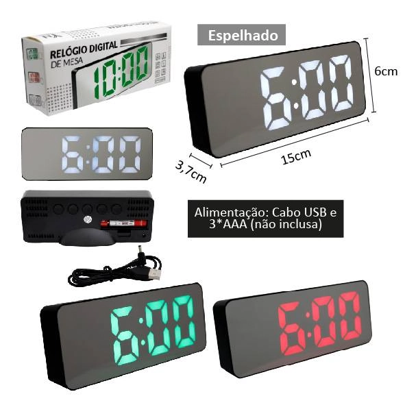 Relogio Mesa Digital Termometro Despertador Yds 3821l Imporiente