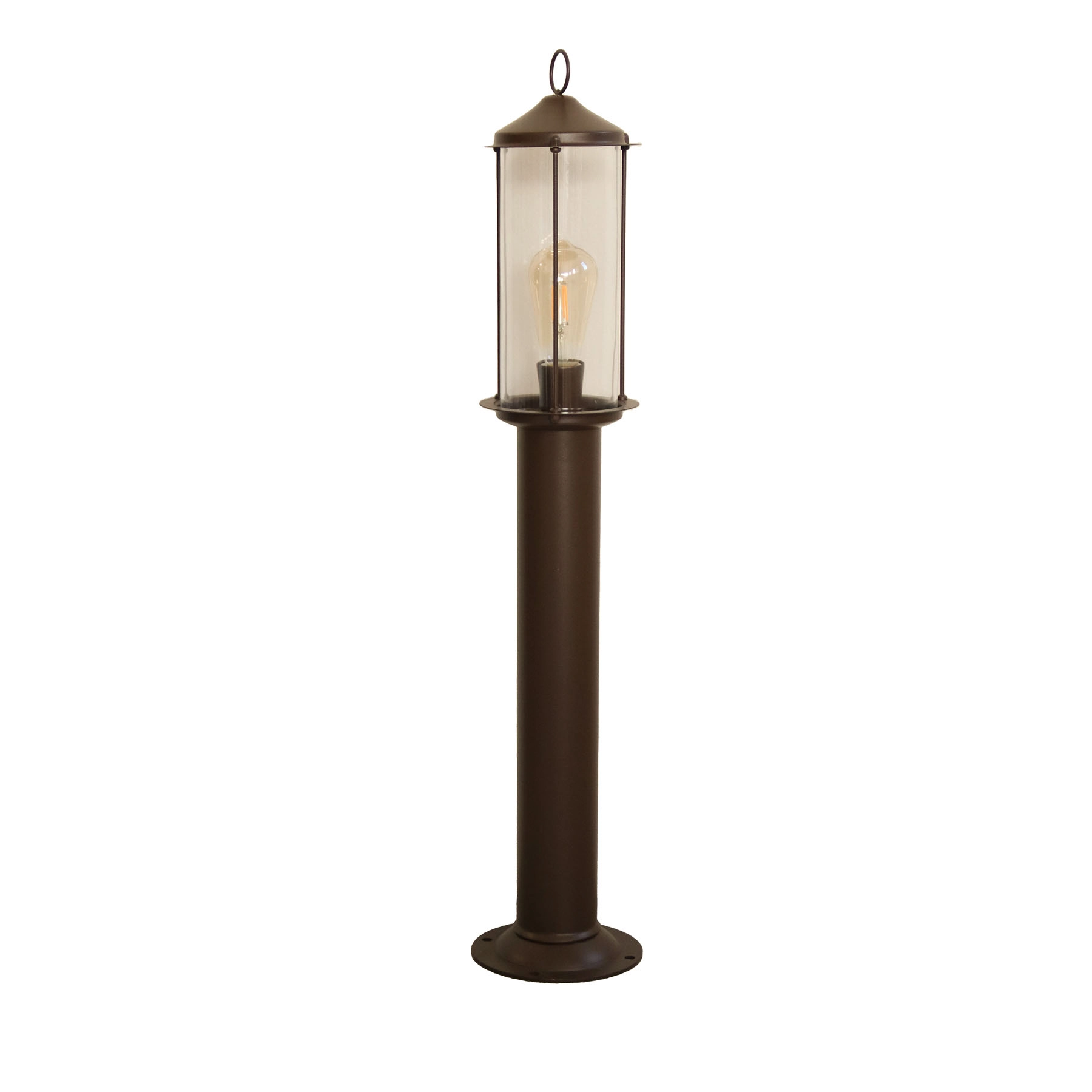 Poste de Jardim 1 Lâmpada Marrom Aço 0,87m Vintage Vidro Transparente Ideal Iluminação