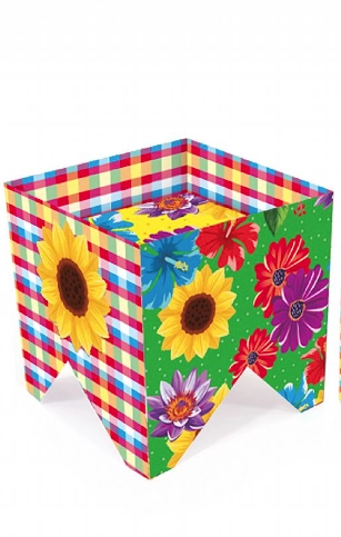 Caixa Bandeja Girassol Xadrez 15x15cm Halley Fitas