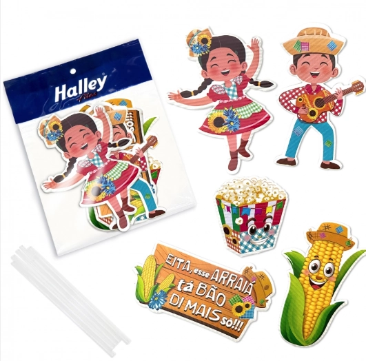 Topper De Bolo Junino C/vareta 5pcs Halley Fitas
