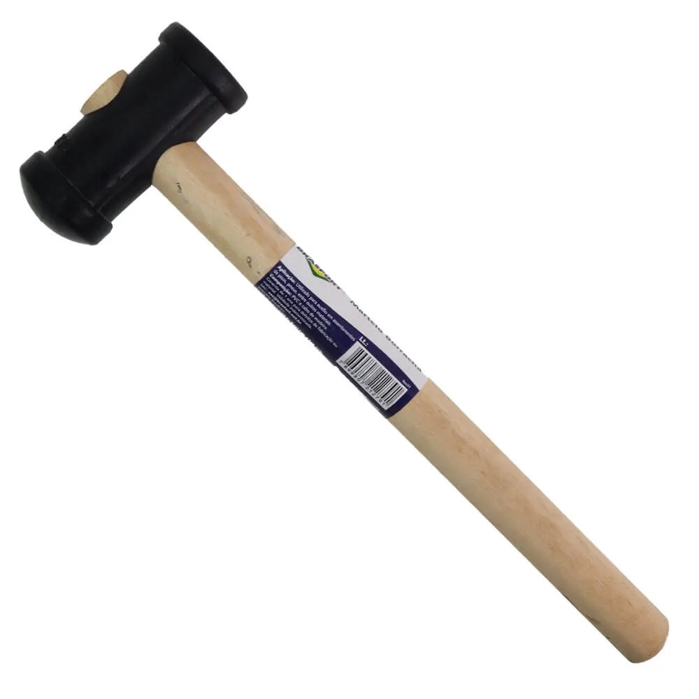 Martelo De Borracha Cabo De Madeira 30cm Preto Brasfort