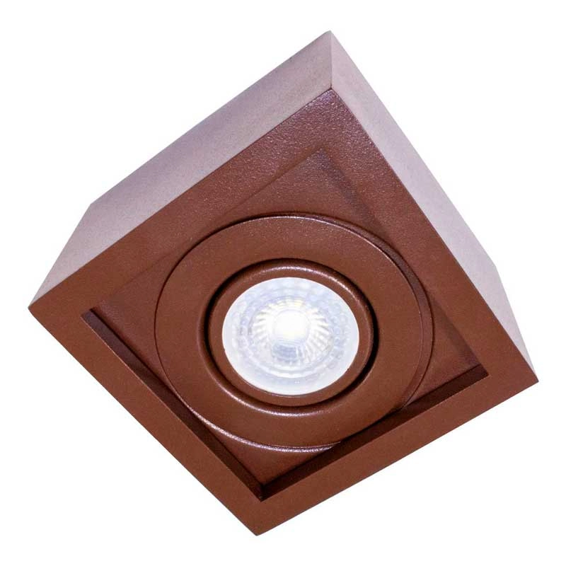 Plafon Spot Quadrado Marrom Sobrepor + Gu10 Dicróica Mr16 Branco Quente St1577