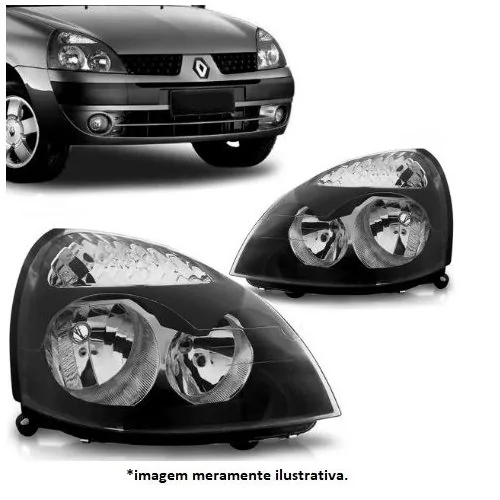 Farol Principal RENAULT CLIO Lado Direito Máscara Negra Regulagem Elétrica sem Motor - TYC 206357052V