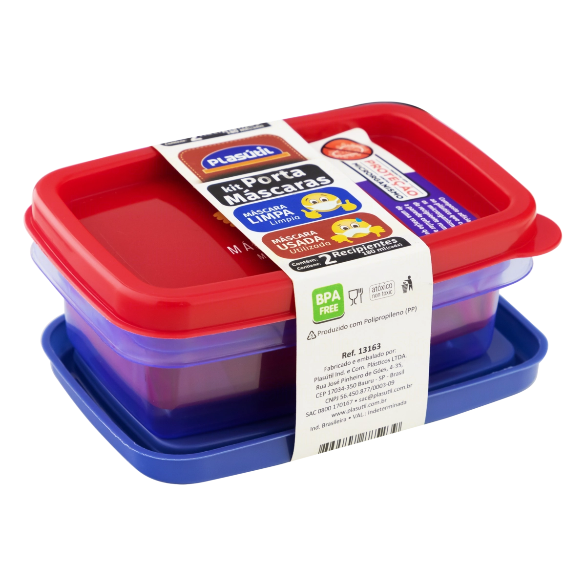 Conjunto Porta Máscara Compacto 180ml Plasútil Decora 2 Unidades