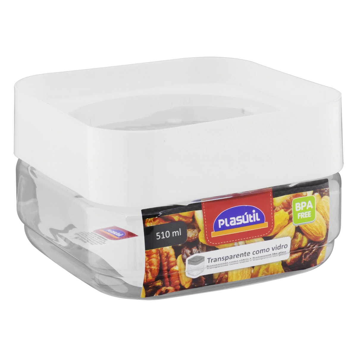 Pote Plug Quadrado Plasútil 510ml Tampa Branca com Recipiente Incolor