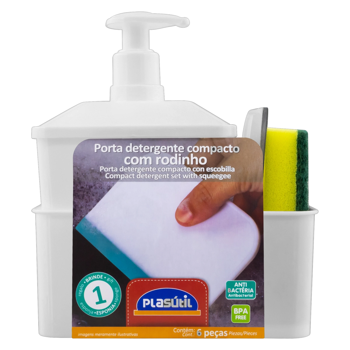 Porta detergente de plástico quadrado 600ml Plasutil