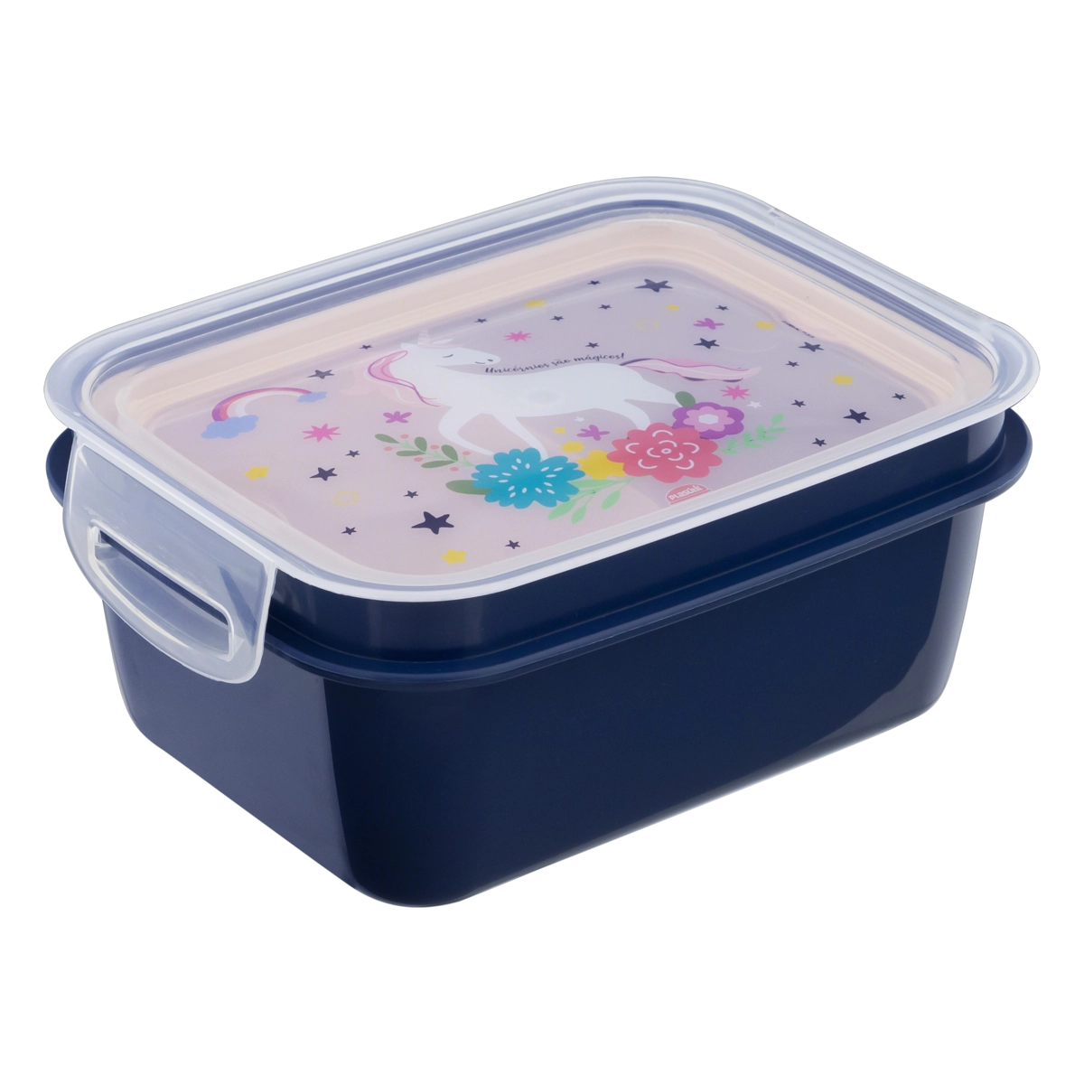 Pote Plástico Marmita Azul Intenso Retangular Unicórnio 850ml Plasútil