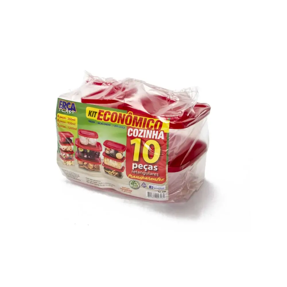 Kit Cozinha Economico 10 Pcs Retangular Transp.