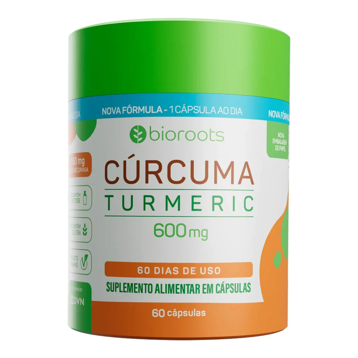 Suplemento Alimentar Cúrcuma 600mg Bioroots 60 Cápsulas