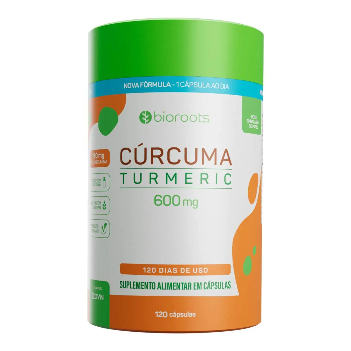 Suplemento Alimentar Cúrcuma Turmeric 600mg Bioroots 120 Cápsulas