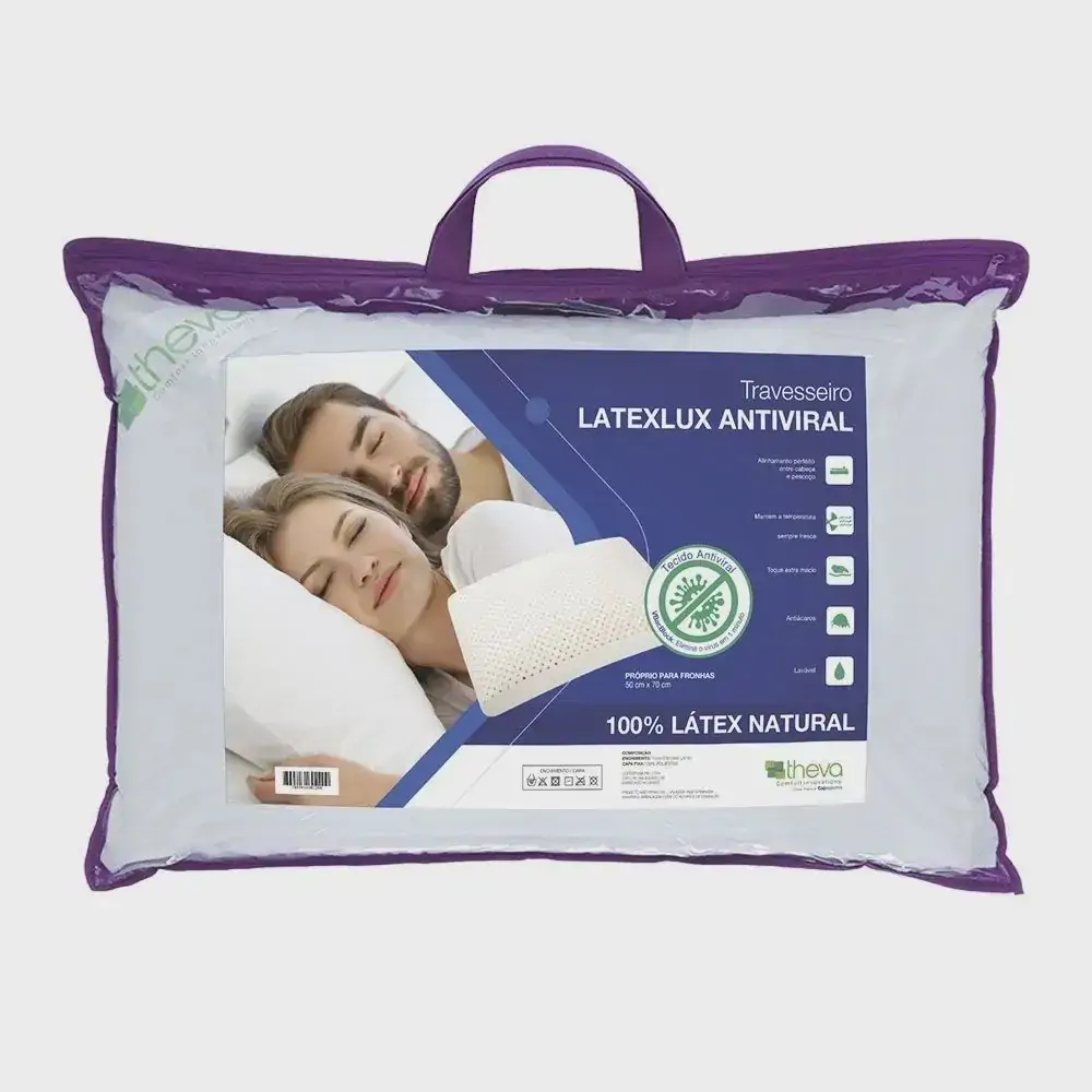 Travesseiro de Látex Latexlux Perfil Médio com Capa anti viral 50 x 70 cm Theva Copespuma