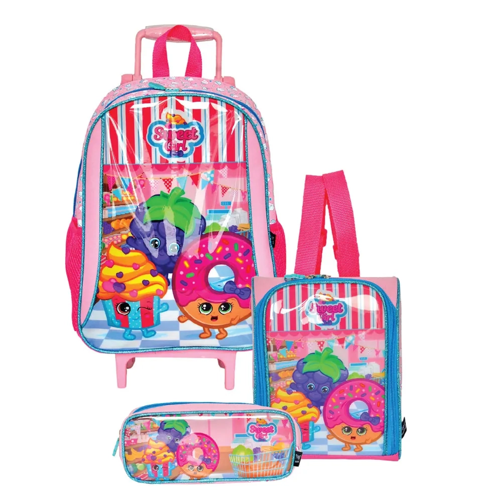 Kit Mochila C Rodas Lancheira E Estojo Girl Santino Sgk18447 Santino