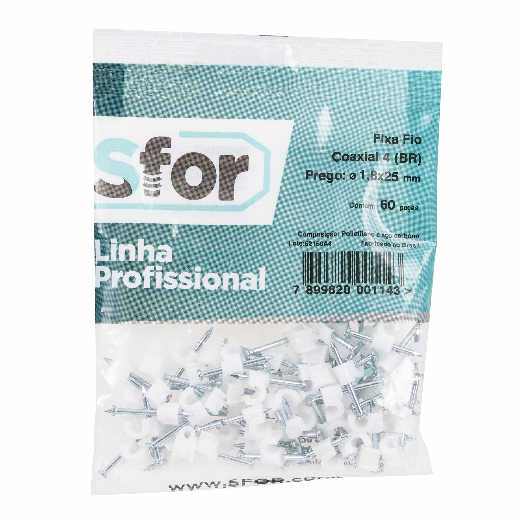 Fixa Fio Coaxial 4 1,8x25 Branco com 60 Unidades Sforplast