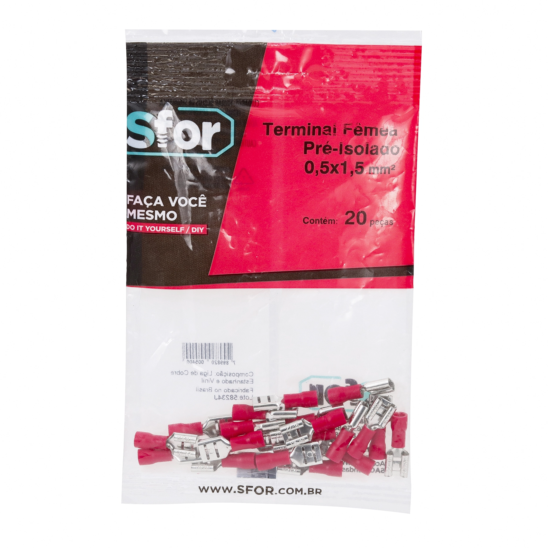 Terminal Fêmea Pré-Isolado Vermelho 0,5X1,5mm² 20Pçs Sforplast