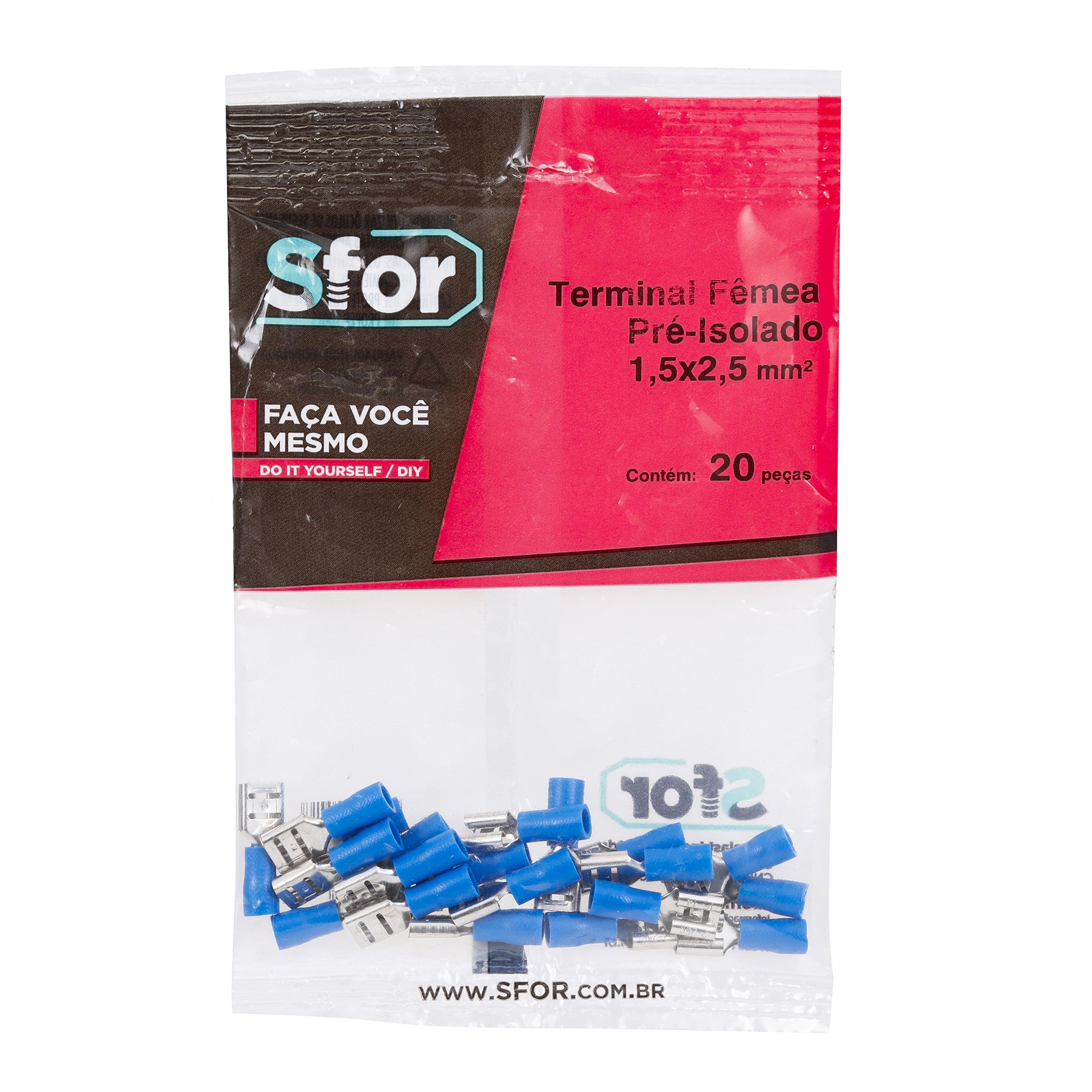 Terminal Fêmea Pré-Isolado Azul 1,5x2,5mm² 20Pçs Sforplast