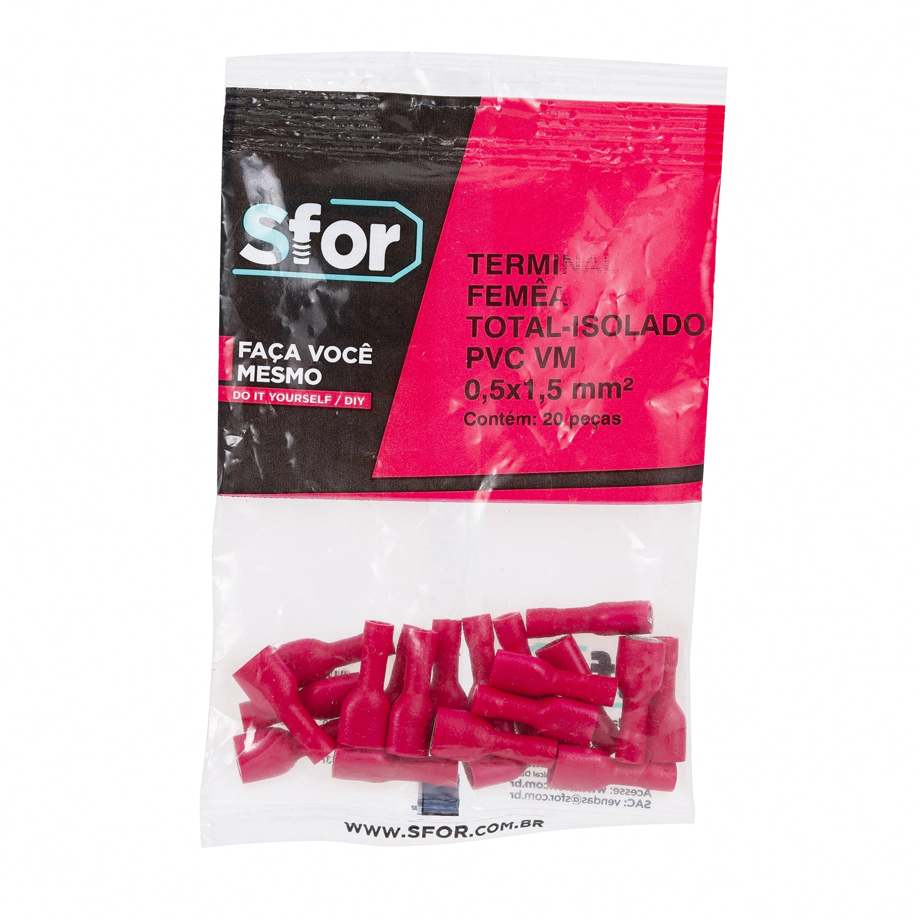 Terminal Fêmea Total-Isolado PVC Vermelho 0,5x1,5mm² 20Pçs Sforplast