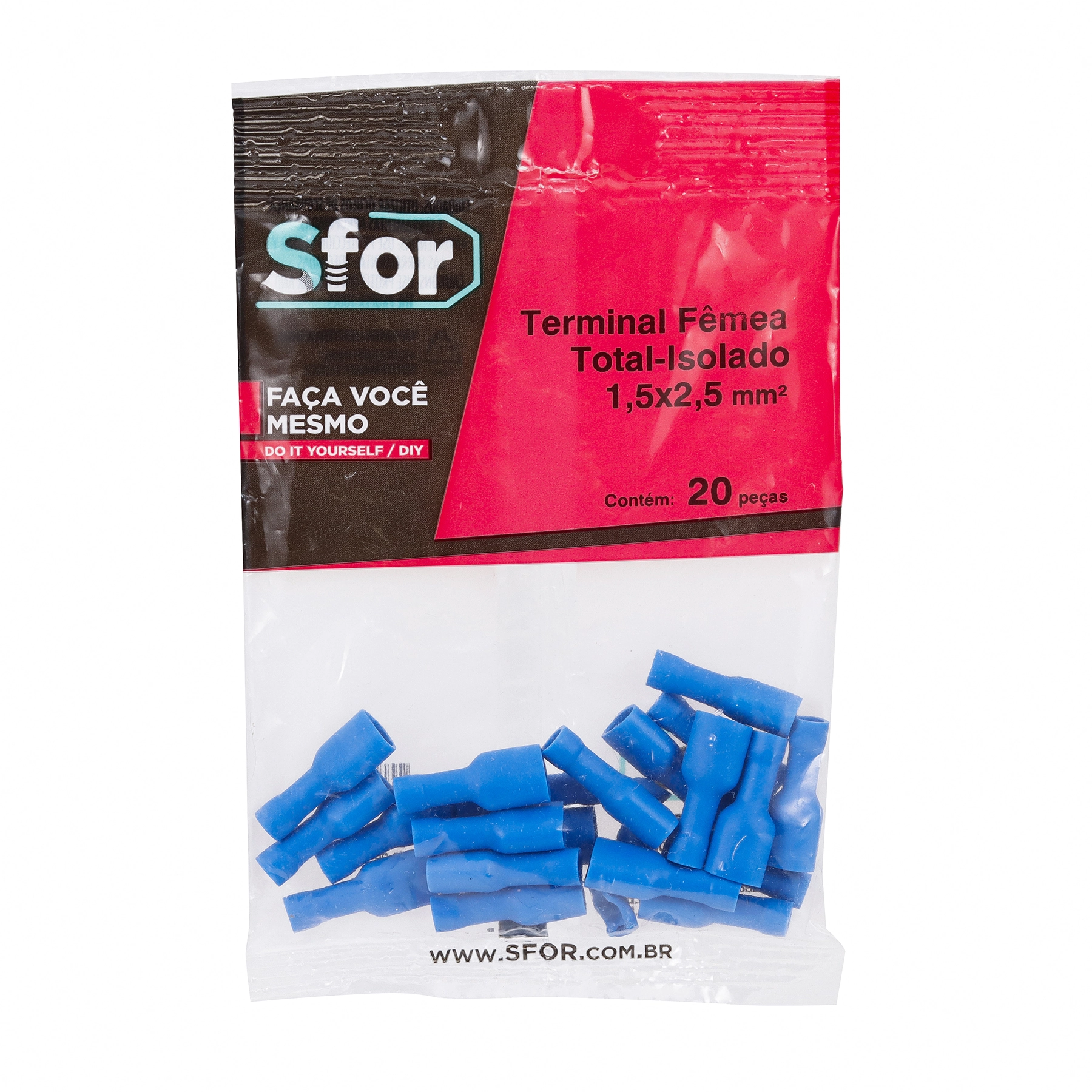 Terminal Fêmea Total-Isolado PVC Azul 1,5x2,5mm² 20Pçs Sforplast