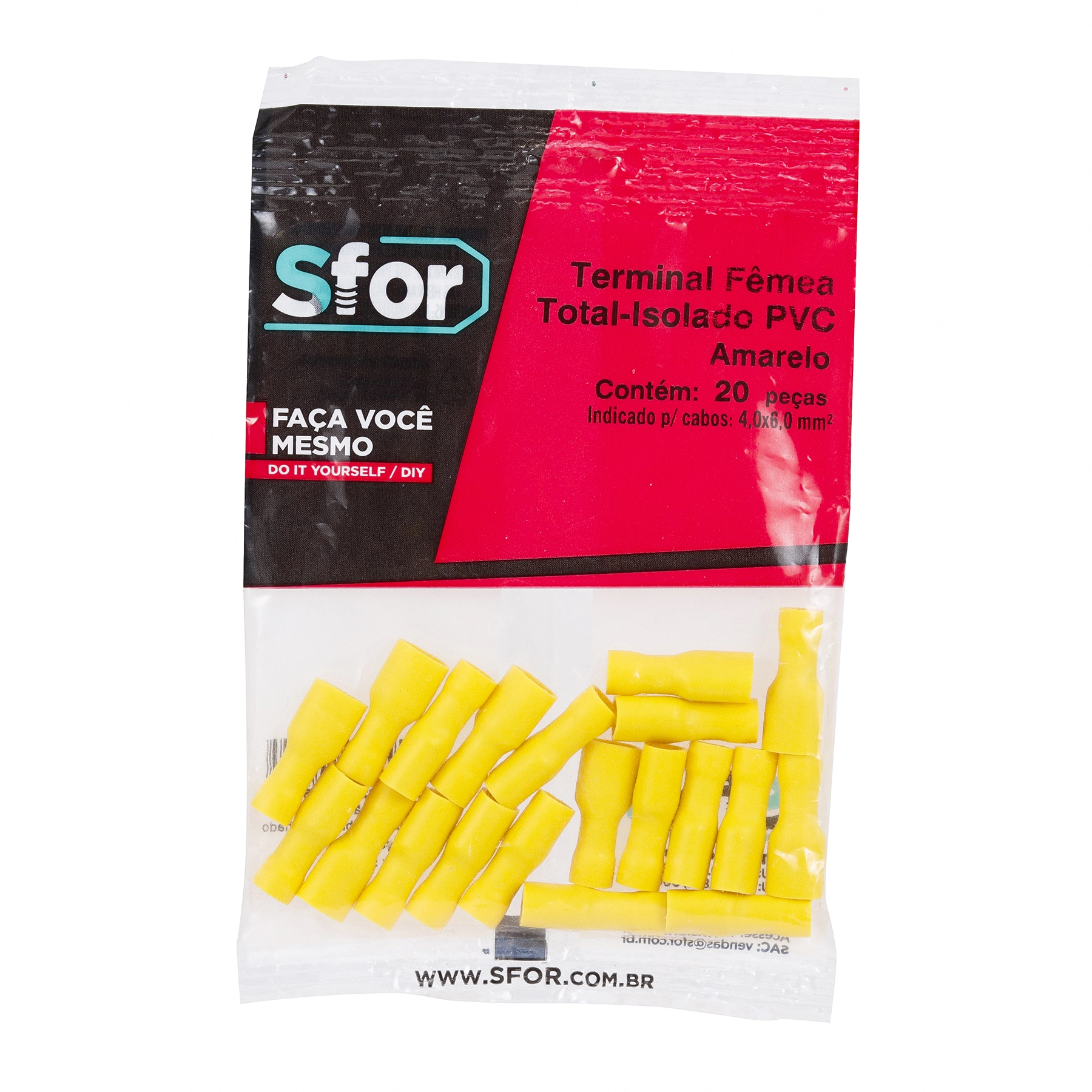 Terminal Fêmea Total-Isolado PVC Amarelo 4,0x6,0mm² 20Pçs Sforplast