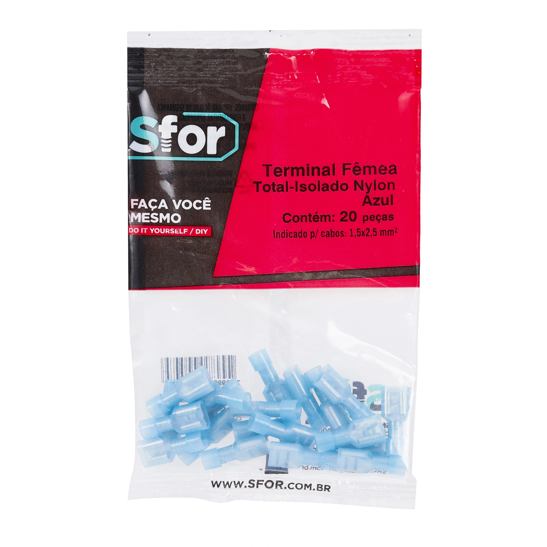 Terminal Fêmea Total-Isolado Nylon Azul 1,5X2,5mm² 20Pçs Sforplast