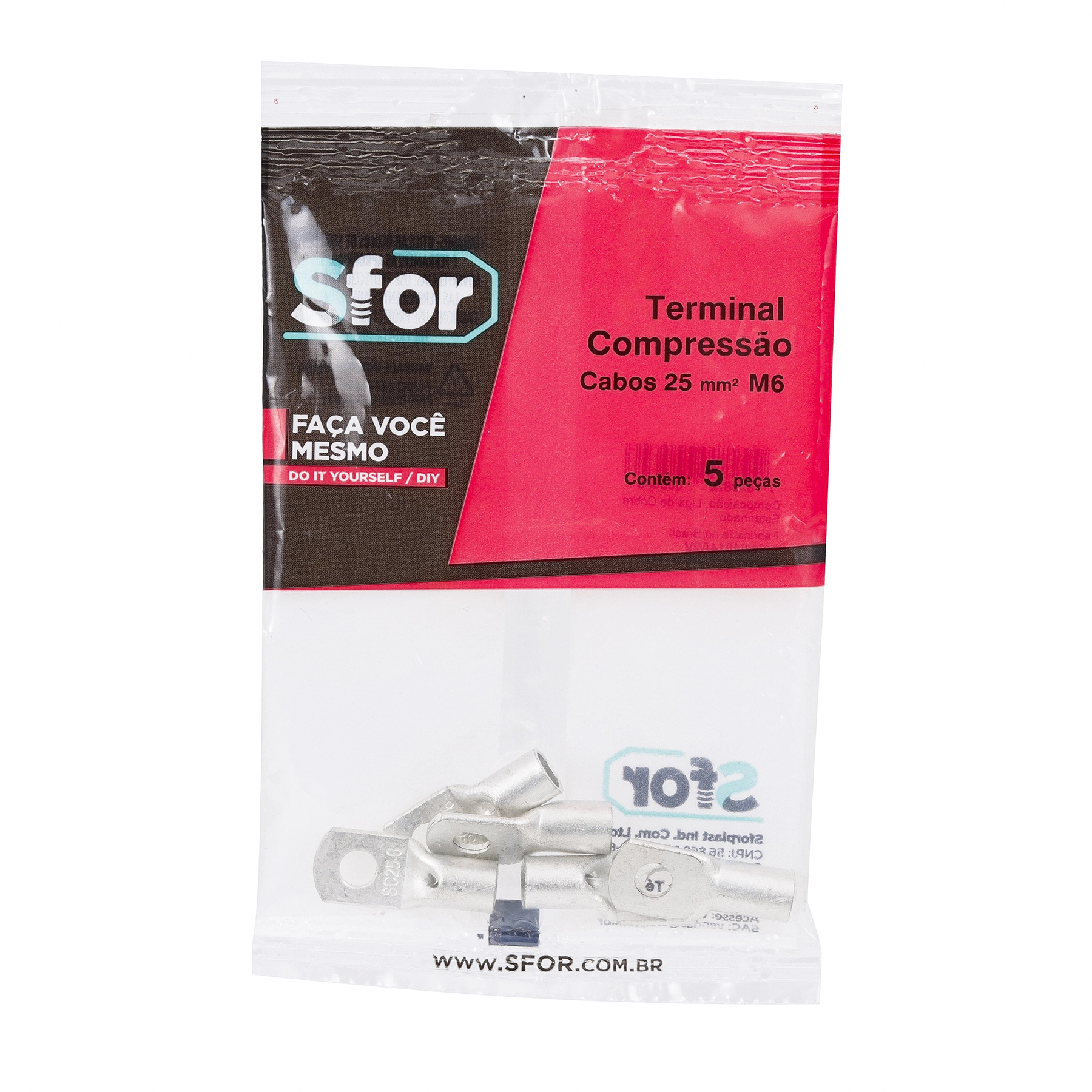 Terminal Compressão 25mm² M6 5Pçs Sforplast