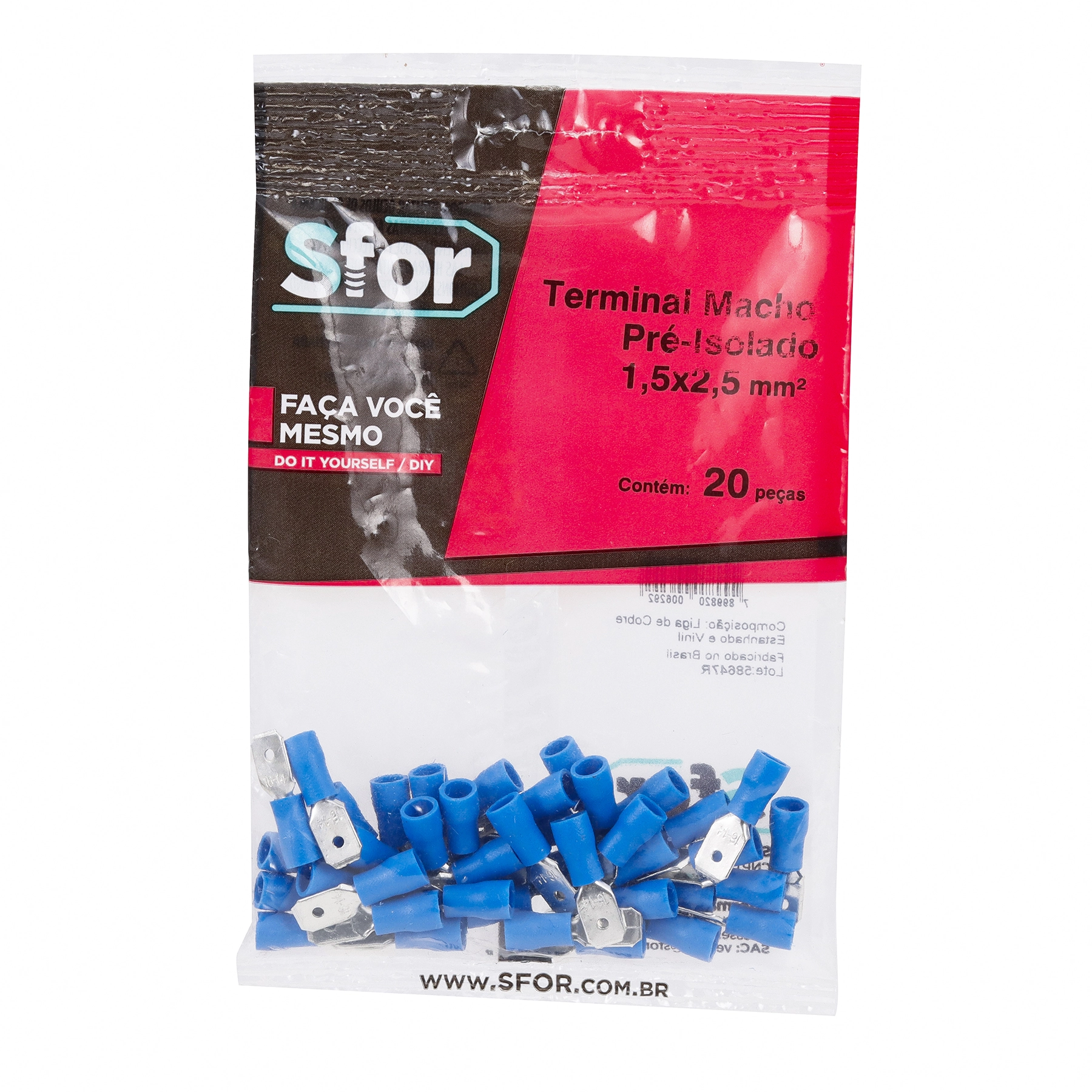 Terminal Pré Isolado Macho AZ 1,5x2,5 mm² 20 peças Sforplast