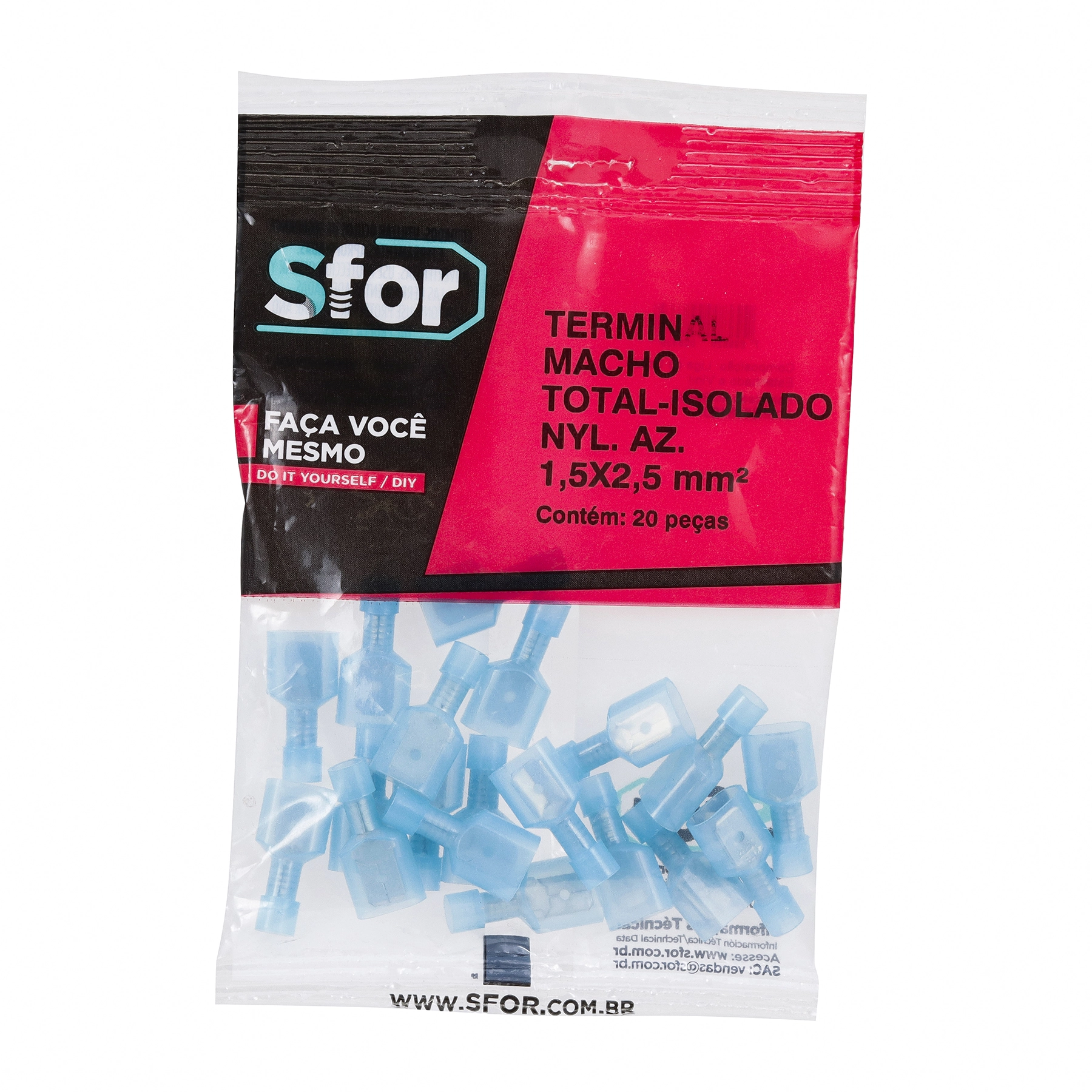 Terminal Isolado Macho NYL AZ 1,5x2,5mm² 20 peças Sforplast
