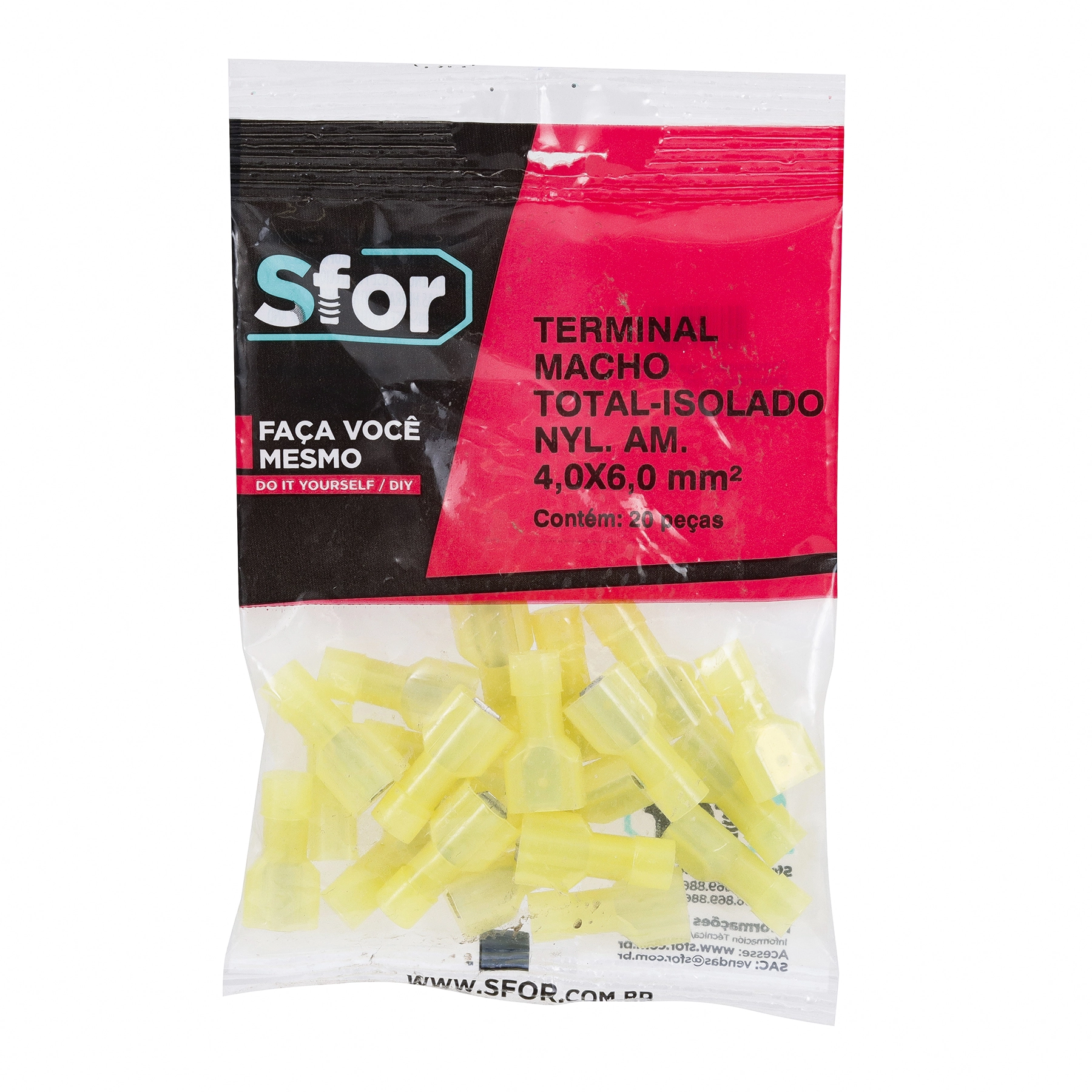 Terminal Isolado Macho NYL AM 4,x6mm² 20 peças Sforplast
