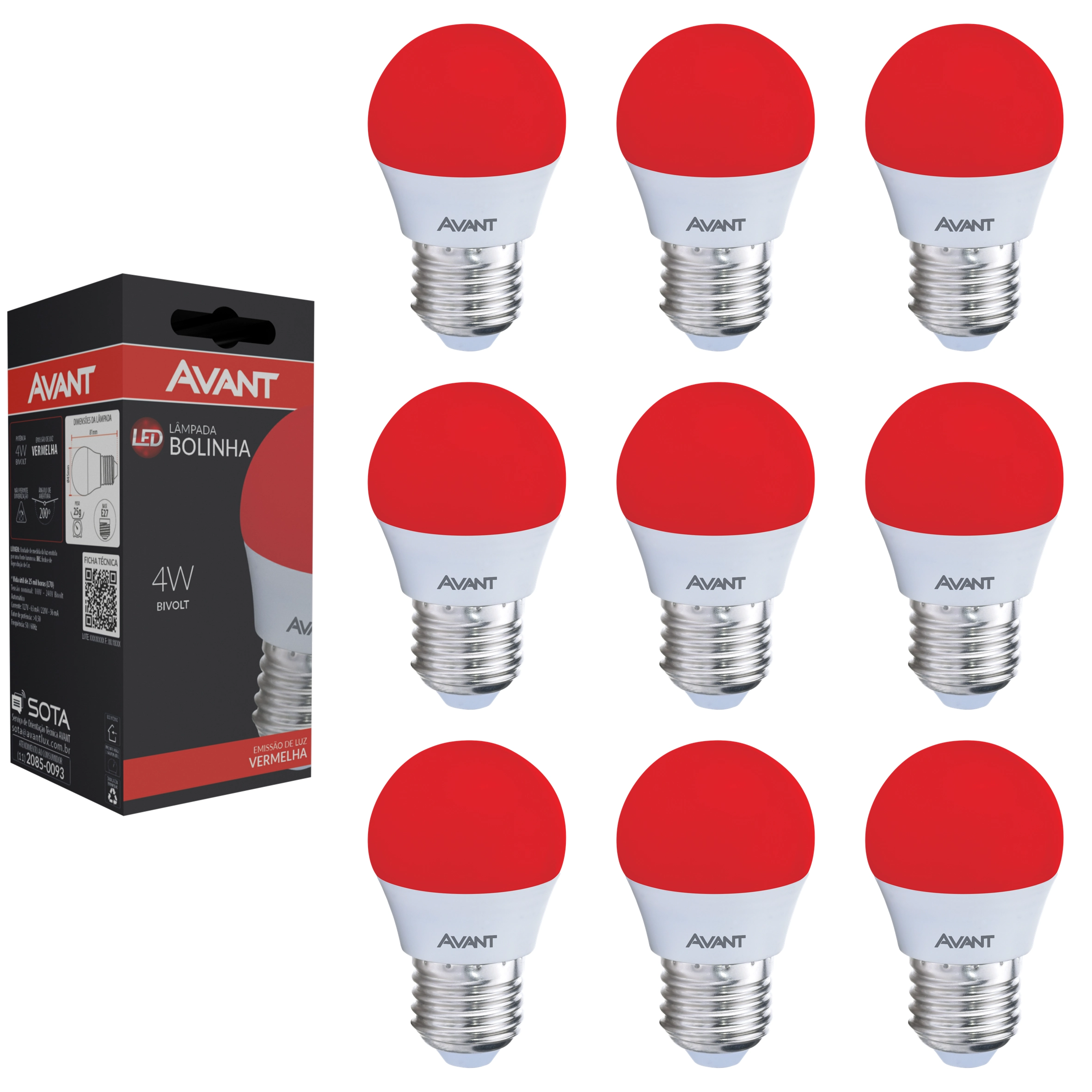 Lampada Led Bolinha Vermelha 4w Decorativa E27 Bivolt