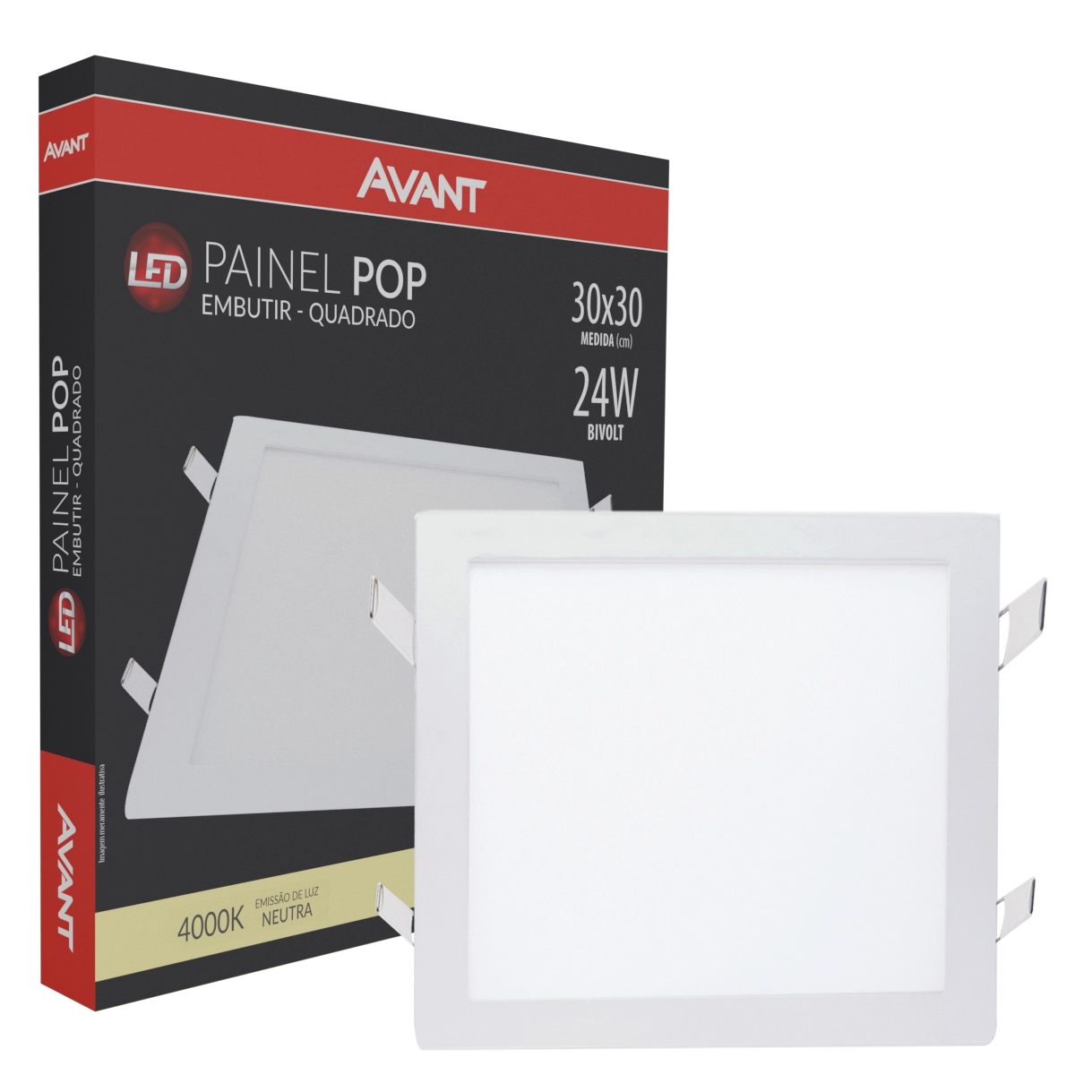 Plafon quadrado embutir 24w branco neutro AVANT
