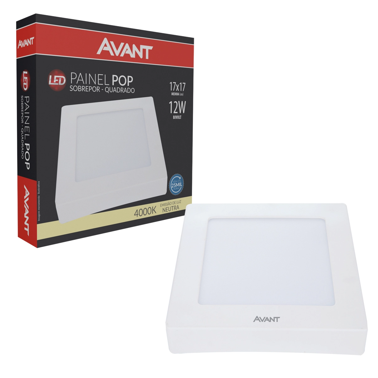 Plafon Quadrado Sobrepor 12w Branco Neutro Avant