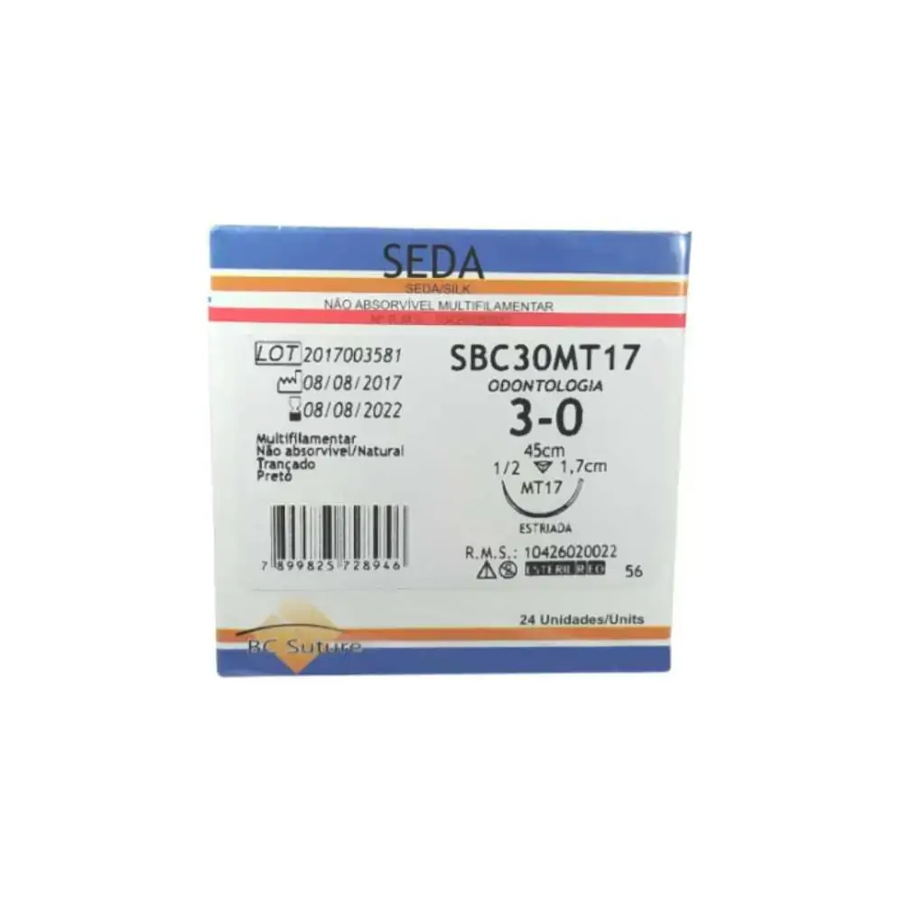 Fio de Sutura Agulhado Seda - BC Bioline - 3-0 - 1-2circ. - 1,7cm (Cód. 26.8571)
