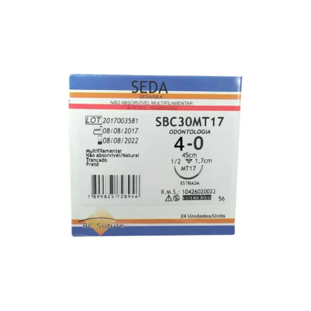 Fio de Sutura Agulhado Seda - BC Bioline - 4-0 - 1-2circ. - 1,7cm (Cód. 26.8570)