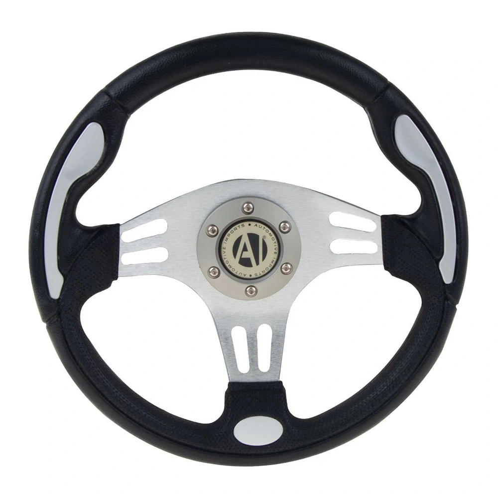 Volante de Direção Espotivo Naja Preto Prata Cromado 350mm - AUTOMOTIVE IMPORTS ZN4646017