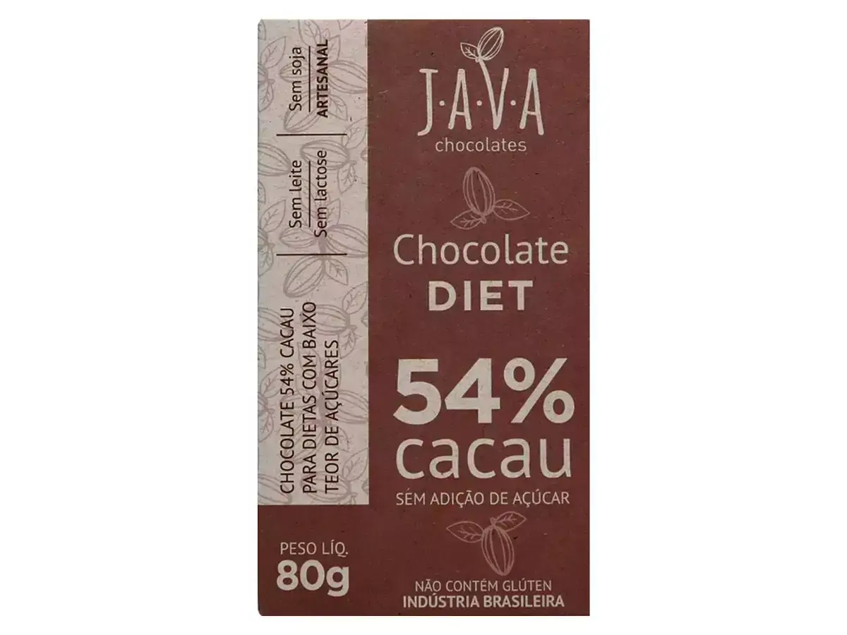 Chocolate 54% Cacau Diet Vegano Sem Glúten 80g Java