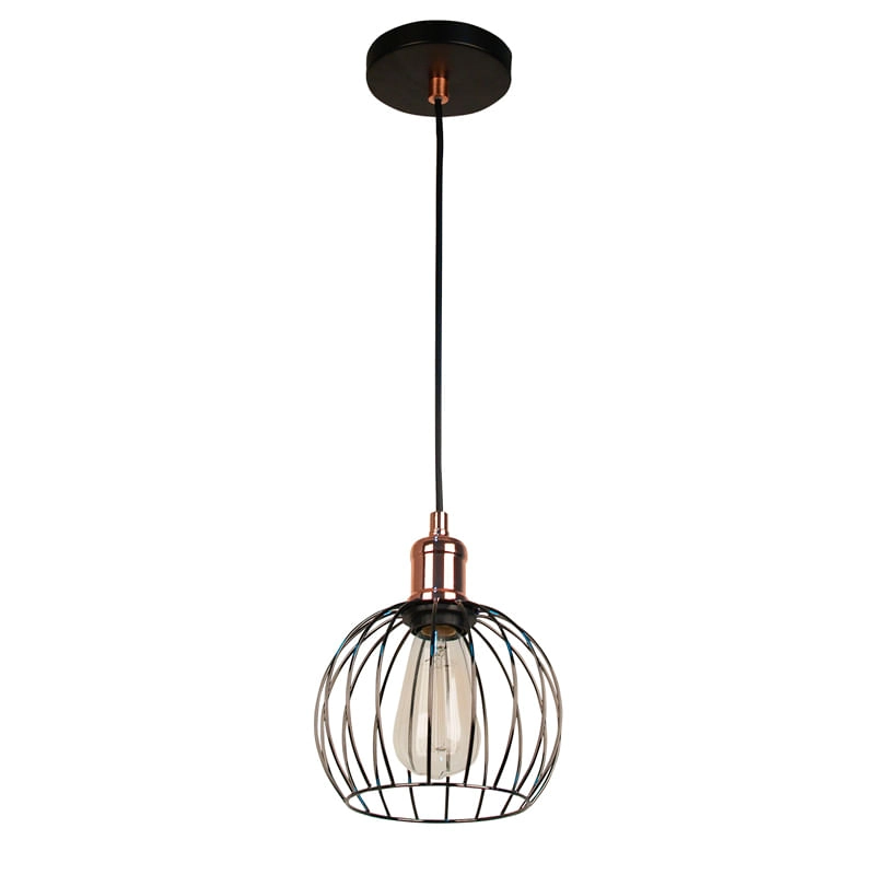 Pendente Bella Cage Redondo Cobre Preto Em Metal Jy010