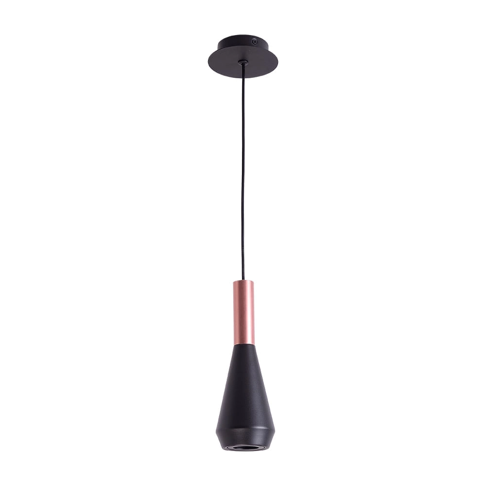 Pendente Bella Pituco Rose Gold E Preto 9x26cm Gu10 10w Ml016b